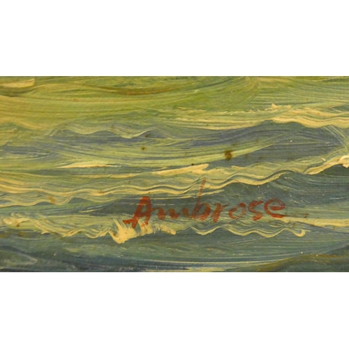 272 - Ambrose - a galleon on choppy seas  oil on canvas  bears a signature  23