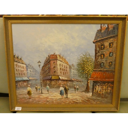 273 - Burnett - a Parisian street scene  oil on board  bears a signature  19