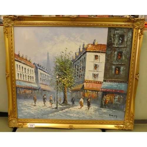 274 - Burnett - a Parisian street scene  oil on canvas  bears a signature  19