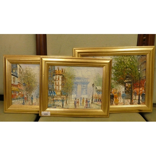 280 - Two works by Burnett - Parisian street scenes  oils on boards  bearing signatures  7