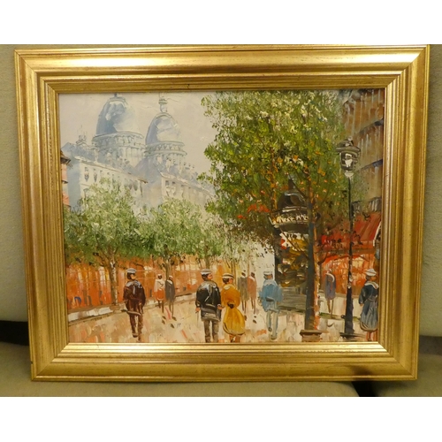 280 - Two works by Burnett - Parisian street scenes  oils on boards  bearing signatures  7