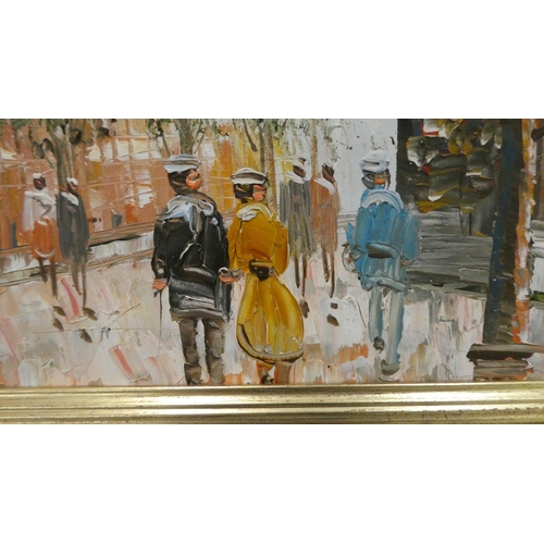 280 - Two works by Burnett - Parisian street scenes  oils on boards  bearing signatures  7