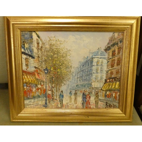 280 - Two works by Burnett - Parisian street scenes  oils on boards  bearing signatures  7