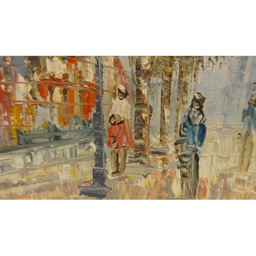 280 - Two works by Burnett - Parisian street scenes  oils on boards  bearing signatures  7