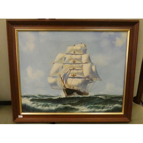 284 - Two works by Ambrose - galleons on choppy seas  oils  bearing signatures  15