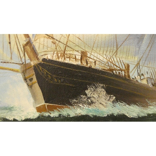 284 - Two works by Ambrose - galleons on choppy seas  oils  bearing signatures  15