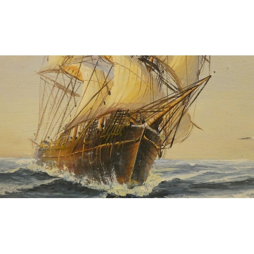 284 - Two works by Ambrose - galleons on choppy seas  oils  bearing signatures  15