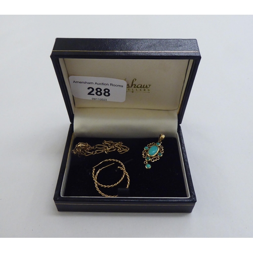 288 - 9ct gold jewellery: to include a pendant, set with turquoise