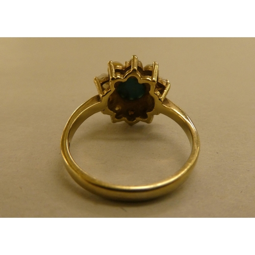 292 - A 9ct gold cluster ring, set with turquoise and seed pearls 