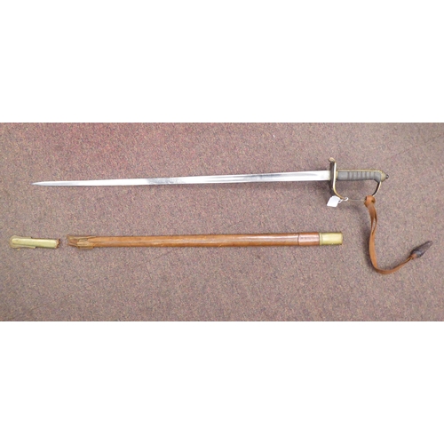 303 - A 20thC British Army dress sword and portapee with a twist wire, shagreen covered handgrip, brass gu... 