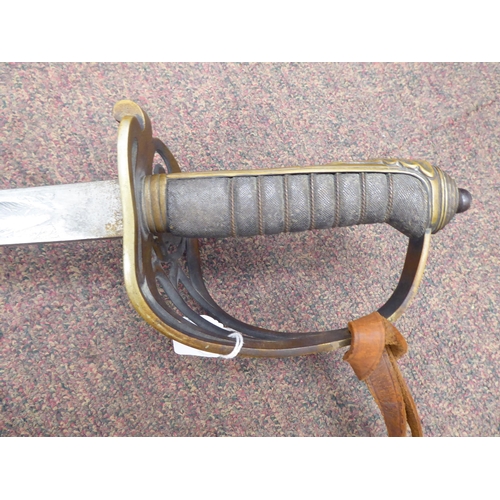 303 - A 20thC British Army dress sword and portapee with a twist wire, shagreen covered handgrip, brass gu... 