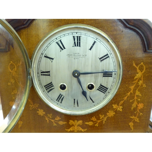 318 - An Edwardian mahogany cased John Elkan Ltd mantel clock, faced by a Roman dial  11