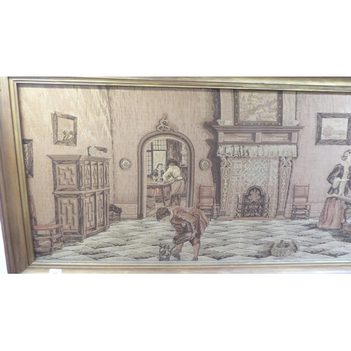 44 - A 20thC machine made 18thC inspired tapestry, a period interior scene  21