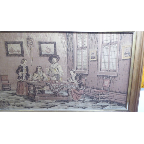 44 - A 20thC machine made 18thC inspired tapestry, a period interior scene  21