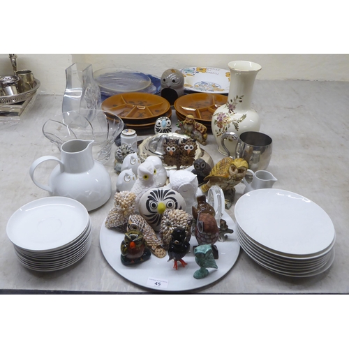 45 - A mixed lot: to include Rosenthal porcelain tableware; and owl ornaments  largest 4