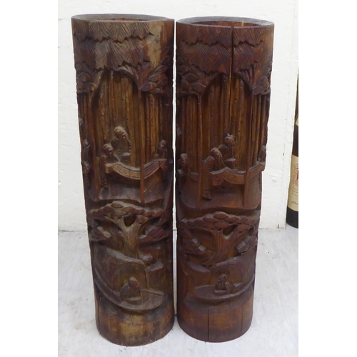 50 - A mixed lot: to include a pair of mid 20thC Chinese carved bamboo vases  15