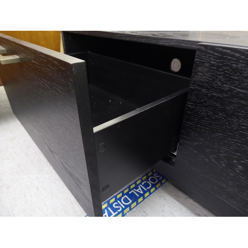 60 - A modern black ash finished, two drawer hi-fi/television stand with brushed steel bar handles  16