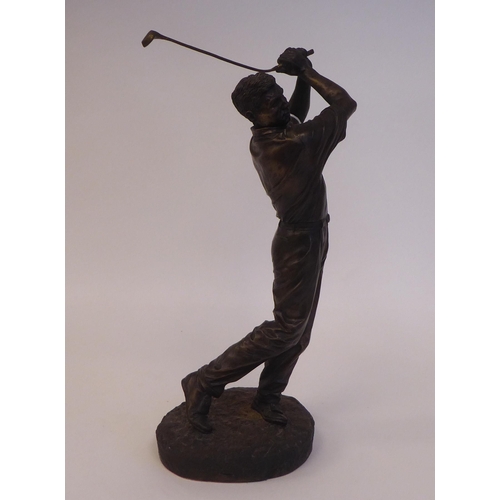 78 - Two modern bronze effect composition statues, viz. a golfer in mid swing by David Hermes  Limit... 