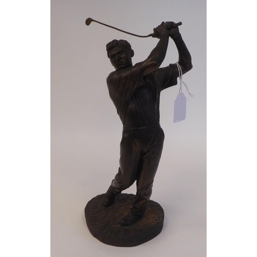 78 - Two modern bronze effect composition statues, viz. a golfer in mid swing by David Hermes  Limit... 