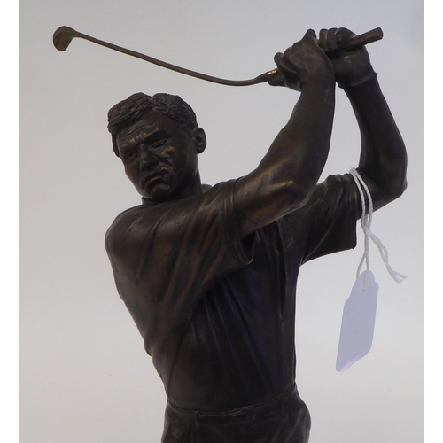 78 - Two modern bronze effect composition statues, viz. a golfer in mid swing by David Hermes  Limit... 