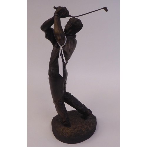 78 - Two modern bronze effect composition statues, viz. a golfer in mid swing by David Hermes  Limit... 