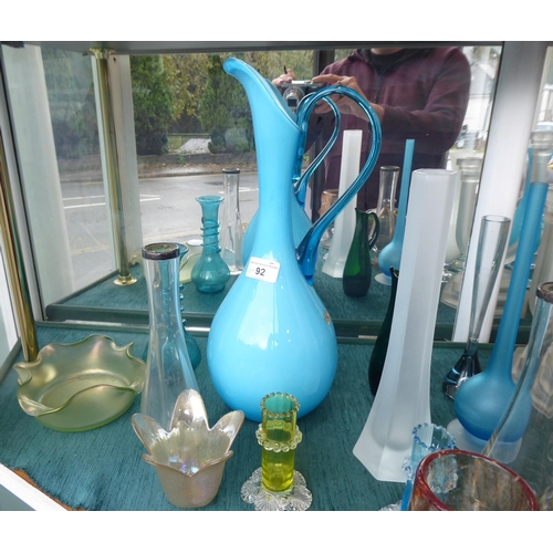 92 - Functional items: to include a ewer; coloured and clear art glass; and decorative ceramics