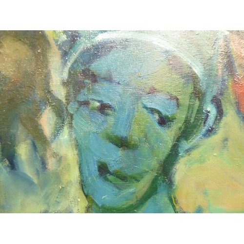 227 - Yankel Feather - 'Drummer Boy'  oil on board  bears a signature & text verso  circa 1965  23