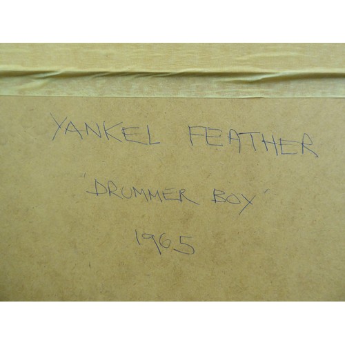 227 - Yankel Feather - 'Drummer Boy'  oil on board  bears a signature & text verso  circa 1965  23