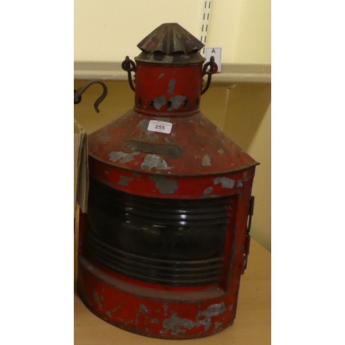 255 - A Bakboord red painted iron ships signalling lamp   21