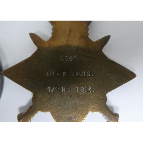 1 - A Great War period medal group, belonging to one Private Davis; two others belonging to Private Dyan... 