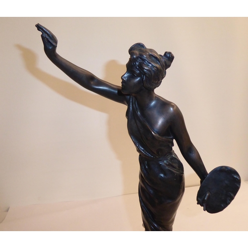 14 - After E Villanis - a cast and patinated standing figure, a classically inspired female artist, on a ... 