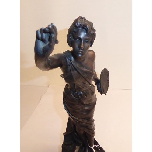 14 - After E Villanis - a cast and patinated standing figure, a classically inspired female artist, on a ... 