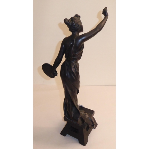 14 - After E Villanis - a cast and patinated standing figure, a classically inspired female artist, on a ... 