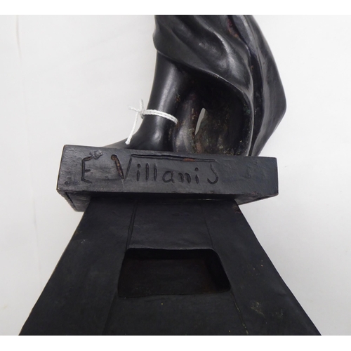 14 - After E Villanis - a cast and patinated standing figure, a classically inspired female artist, on a ... 