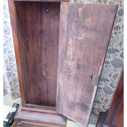 16 - A 19thC mahogany longcase clock case, decorated with a pair of finials  79