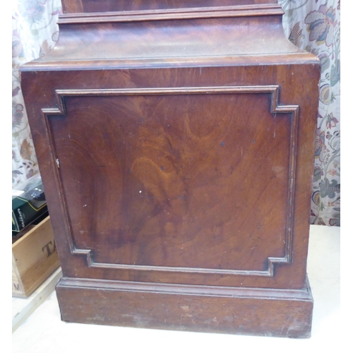 16 - A 19thC mahogany longcase clock case, decorated with a pair of finials  79