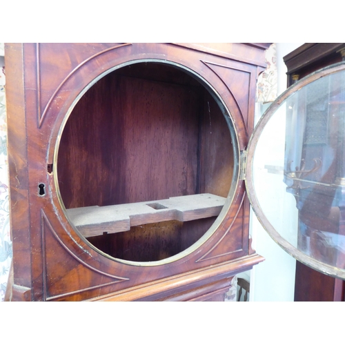 16 - A 19thC mahogany longcase clock case, decorated with a pair of finials  79