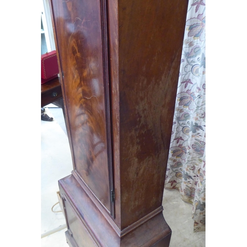 16 - A 19thC mahogany longcase clock case, decorated with a pair of finials  79