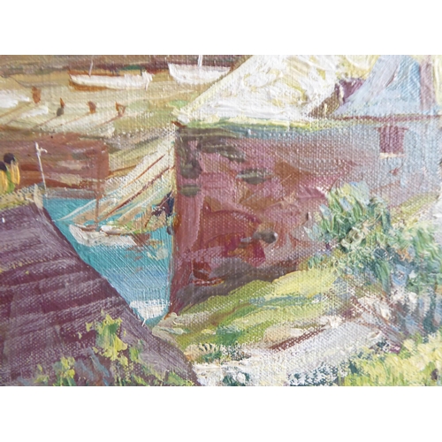 17 - McMichol - a village coastal scene  oil on canvas  bears a signature  17