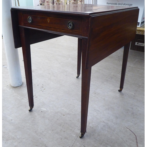 19 - A George III string inlaid mahogany Pembroke table, raised on square, tapered legs and casters ... 