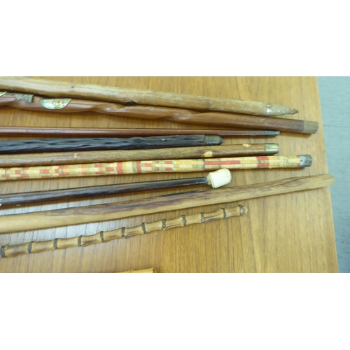 265 - Walking sticks and canes: to include a mother-of-pearl inlaid fruitwood example 