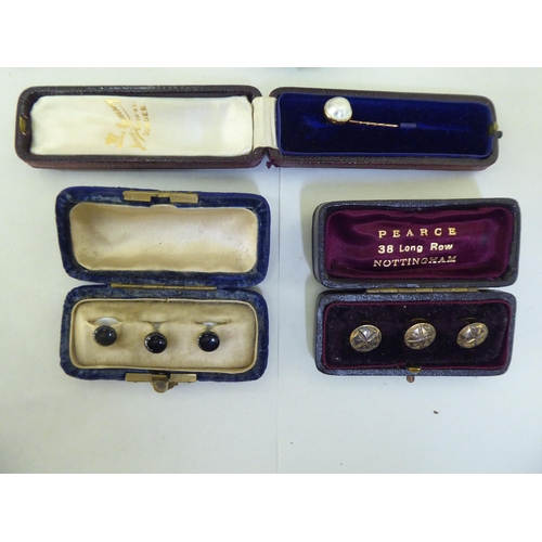 Five sets of decorative dress shirt studs, variously set with coloured