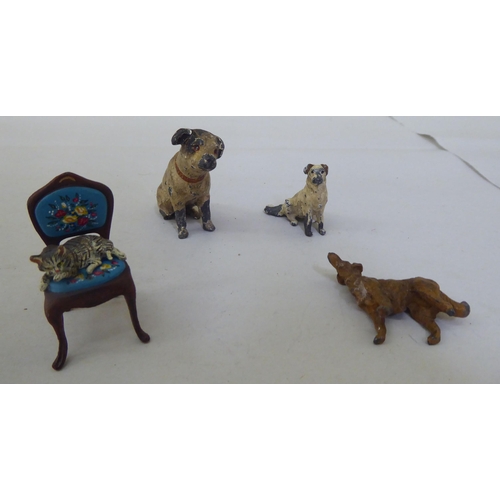 314 - Four cold cut and patinated miniature bonze animal ornaments 