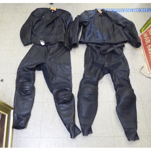 329 - Two sets of Crowtree black motorcycle leathers, one with Scoobydoo on the back of one jacket, the ot... 