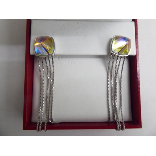 61 - A pair of silver Baccarat glass clip-on earrings  boxed