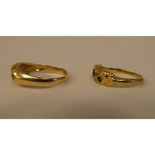 8 - Two Victorian 18ct gold rings, set with coloured stones