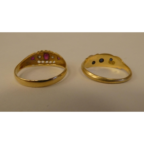 8 - Two Victorian 18ct gold rings, set with coloured stones