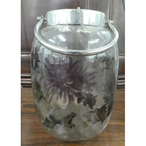 36 - A set of five modern floral printed, glass jars with swing handles  10