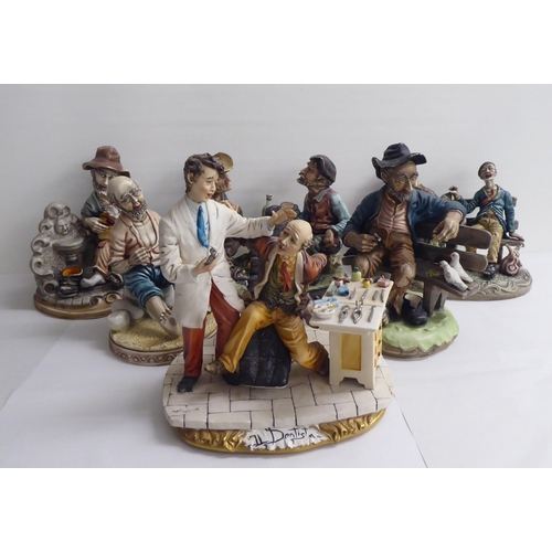 110 - Six Capo-di-Monte style china figure groups: to include a dental surgeon and patient  8