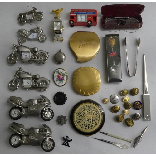 127 - A mixed lot: to include six novelty timepieces, fashioned as motorcycles